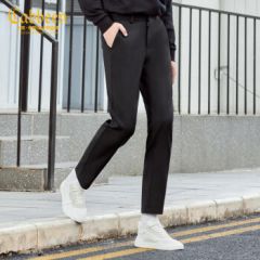 卡宾男装金线刺绣休闲裤2022秋修身时尚小脚裤青年潮I 煤黑色